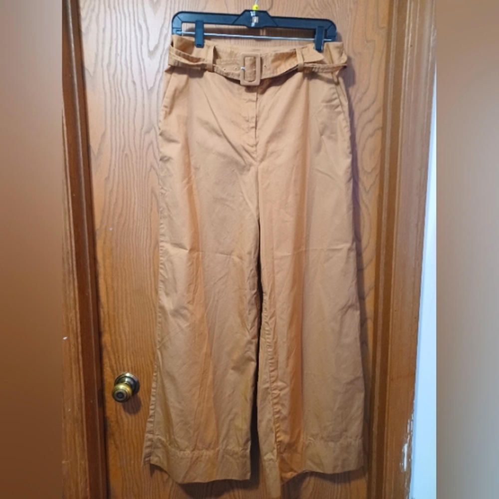 LOFT Belted Wide Leg Khaki Pants